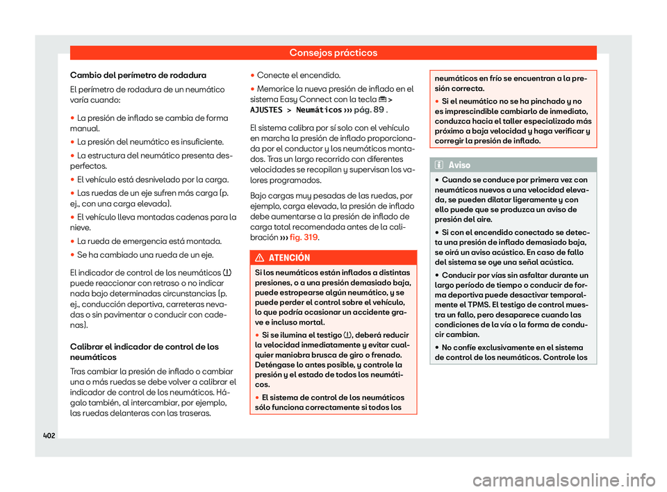 Seat Tarraco 2019  Manual de instrucciones (in Spanish) Consejos pr