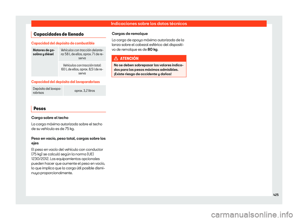 Seat Tarraco 2019 Manual de instrucciones (in Spanish) Indicaciones sobre los datos t Seat Tarraco 2019 Manual de instrucciones (in Spanish) Indicaciones sobre los datos t