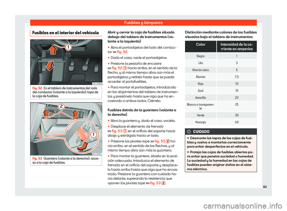 Seat Tarraco 2019  Manual de instrucciones (in Spanish) Fusibles y l
