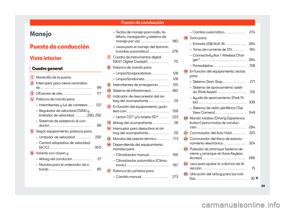 Seat Tarraco 2019  Manual de instrucciones (in Spanish) Puesto de conducci