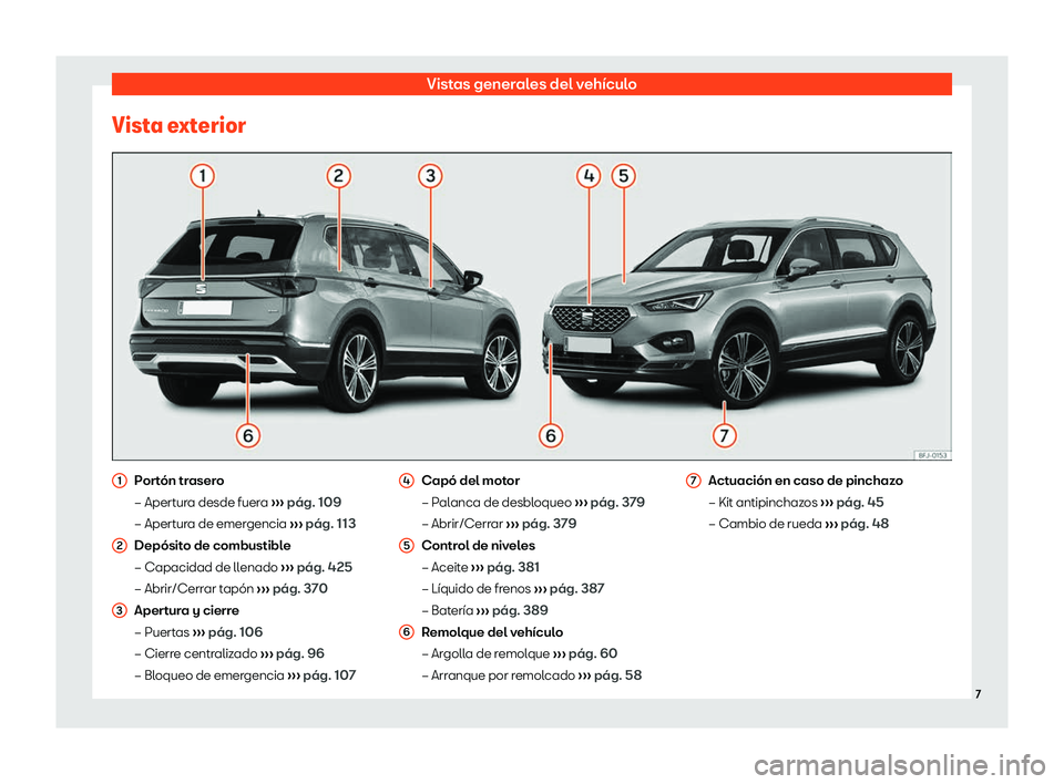 Seat Tarraco 2019  Manual de instrucciones (in Spanish) Vistas generales del veh