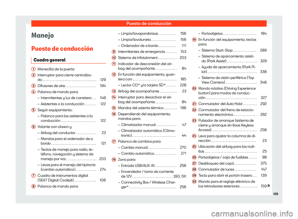 Seat Tarraco 2018  Manual de instrucciones (in Spanish) Puesto de conducci