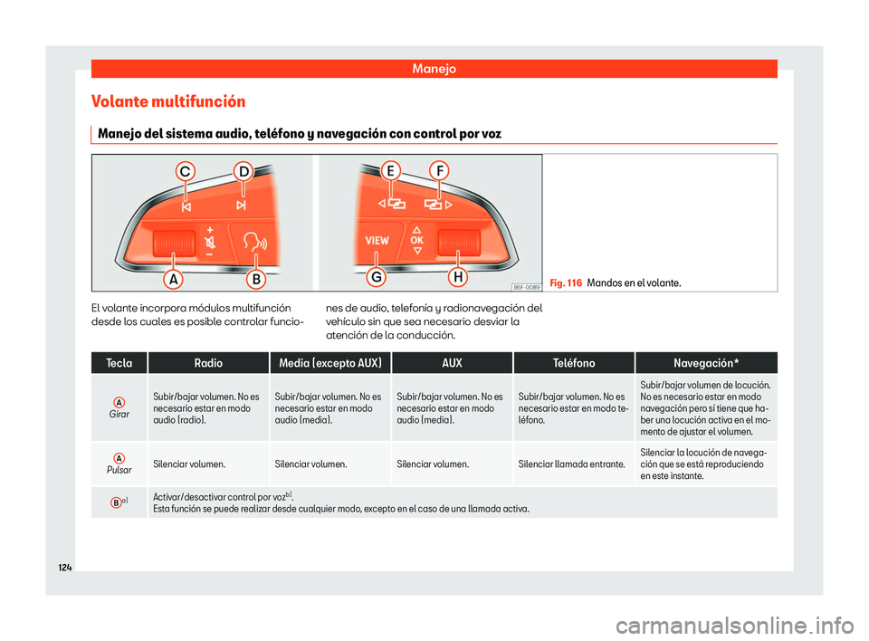 Seat Tarraco 2018  Manual de instrucciones (in Spanish) Manejo
Volante multifunci