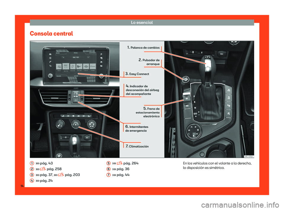 Seat Tarraco 2018  Manual de instrucciones (in Spanish) Lo esencial
Consola central 