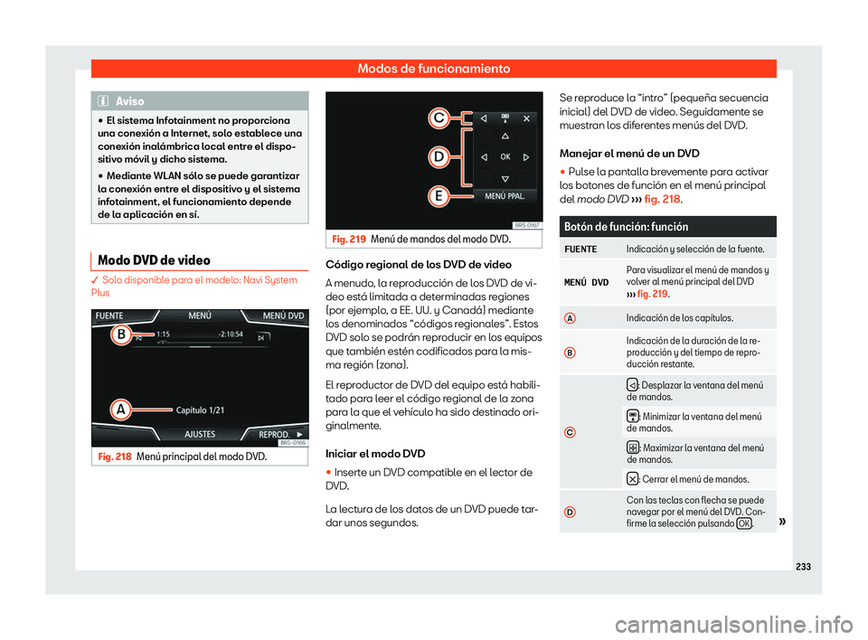 Seat Tarraco 2018  Manual de instrucciones (in Spanish) Modos de funcionamiento
Aviso
