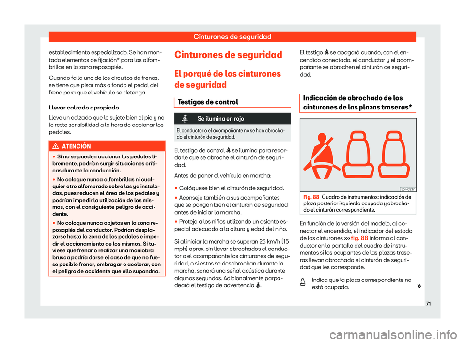 Seat Tarraco 2018  Manual de instrucciones (in Spanish) Cinturones de seguridad
establecimiento especializado. Se han mon-
t ado el
ement
os de fijaci