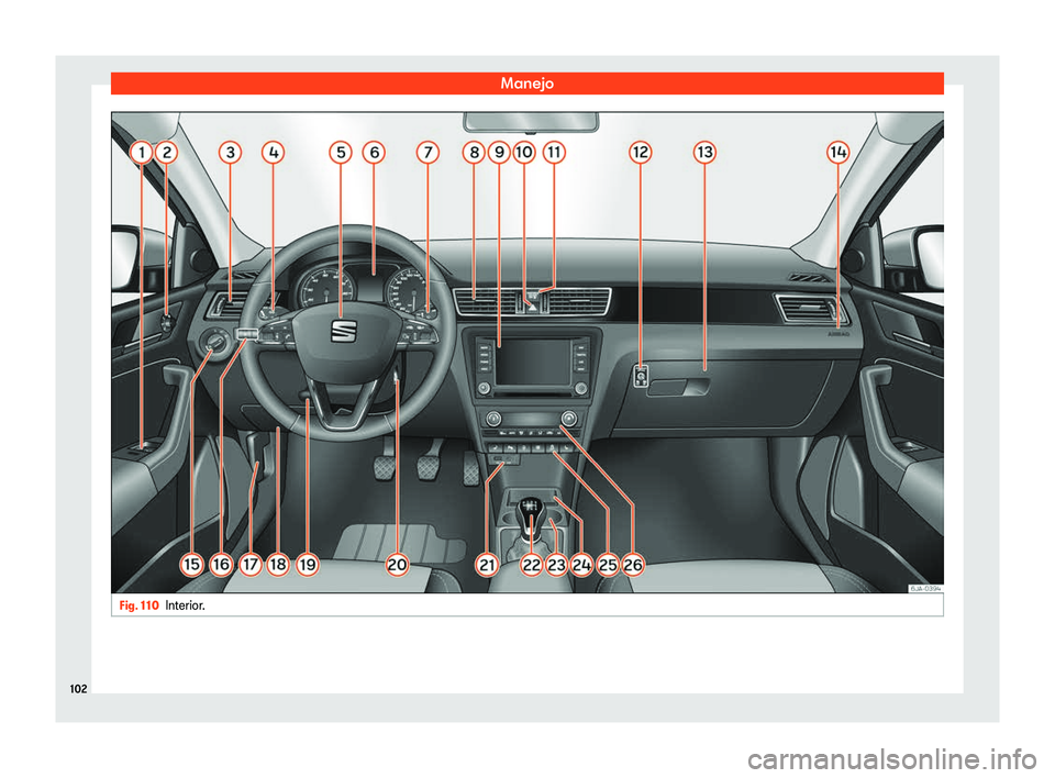 Seat Toledo 2018  Manual de instrucciones (in Spanish) Manejo
Fig. 110
Interior.102 