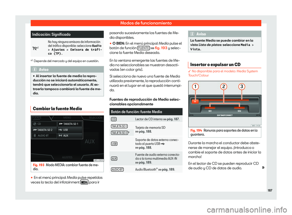 Seat Toledo 2018  Manual de instrucciones (in Spanish) Modos de funcionamiento
Indicaci