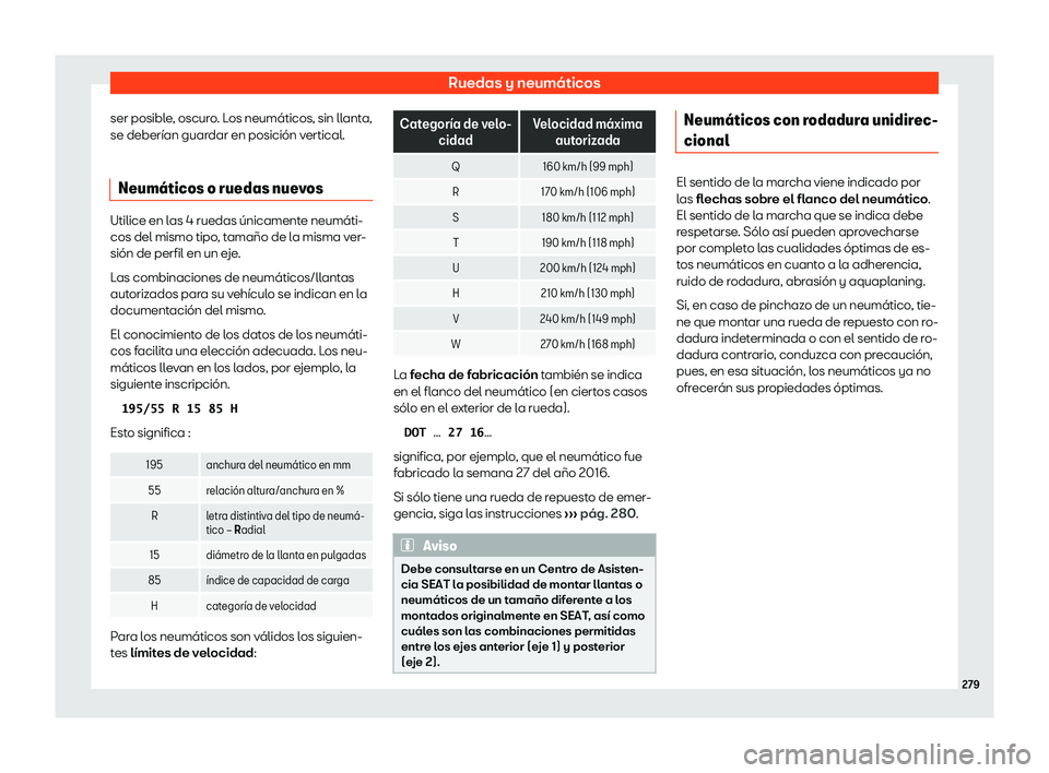 Seat Toledo 2018  Manual de instrucciones (in Spanish) Ruedas y neum