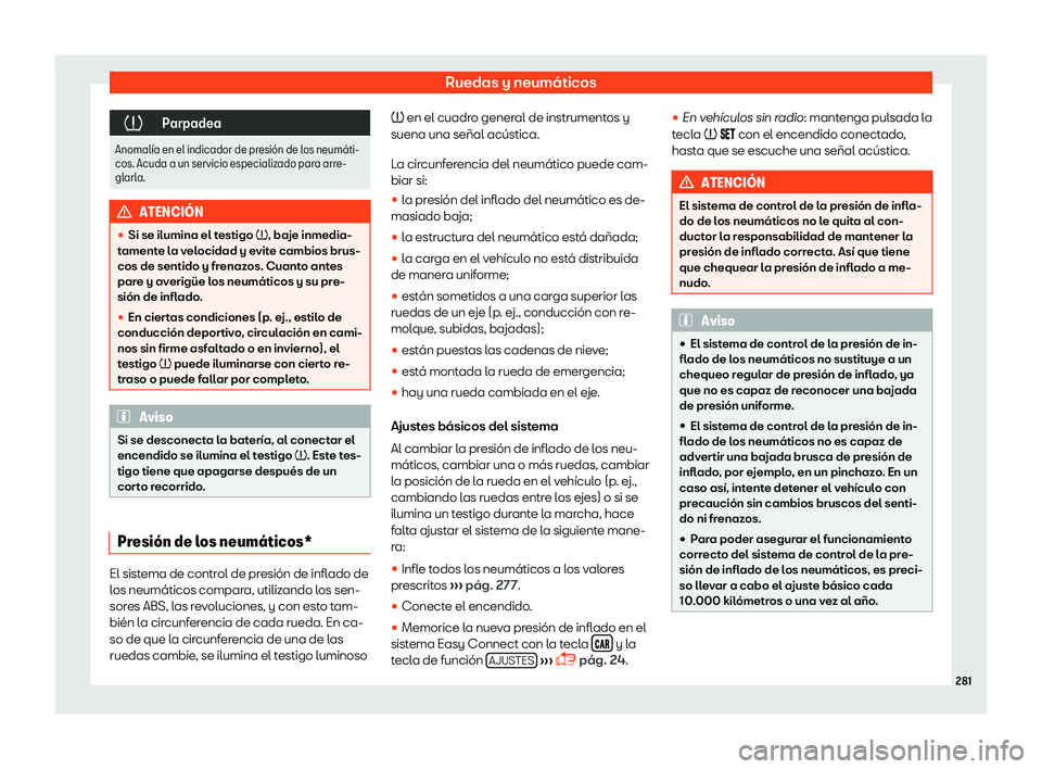 Seat Toledo 2018  Manual de instrucciones (in Spanish) Ruedas y neum