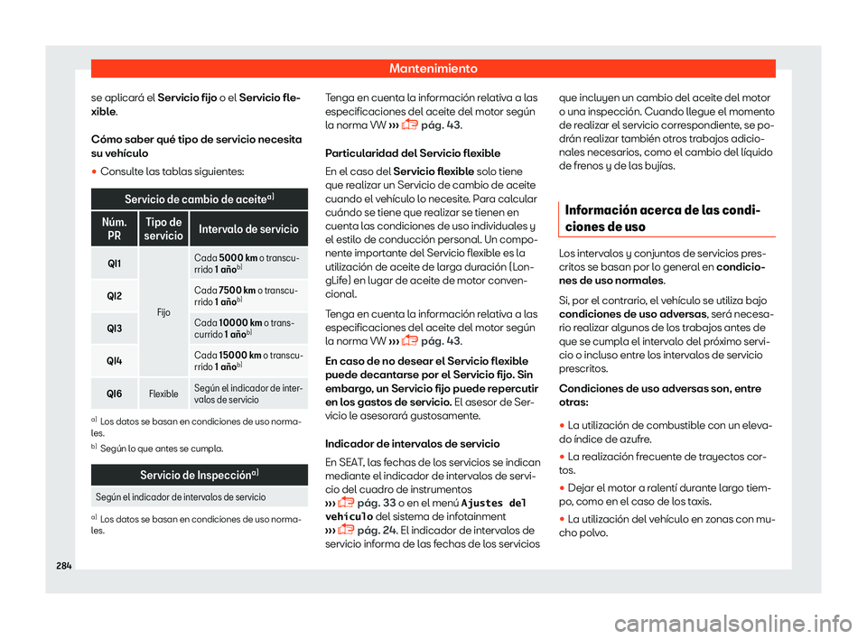 Seat Toledo 2018  Manual de instrucciones (in Spanish) Mantenimiento
se aplicar