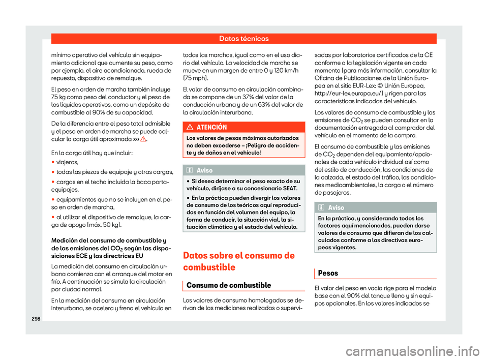 Seat Toledo 2018  Manual de instrucciones (in Spanish) Datos t
