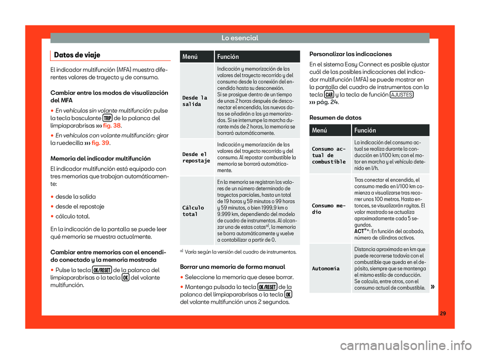 Seat Toledo 2018  Manual de instrucciones (in Spanish) Lo esencial
Datos de viaje El indicador multifunci