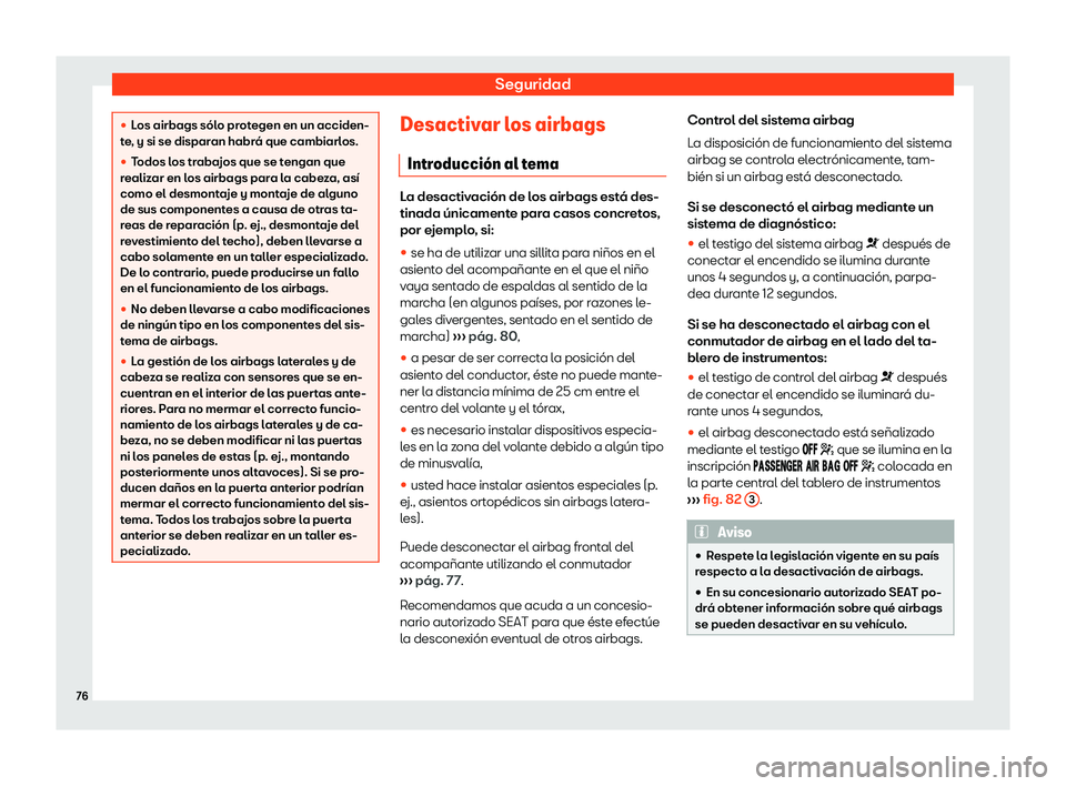 Seat Toledo 2018  Manual de instrucciones (in Spanish) Seguridad
