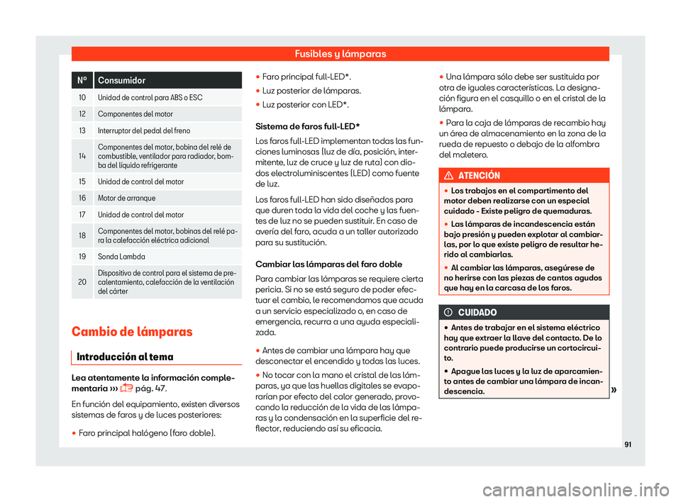 Seat Toledo 2018 Manual de instrucciones (in Spanish) Fusibles y l Seat Toledo 2018 Manual de instrucciones (in Spanish) Fusibles y l