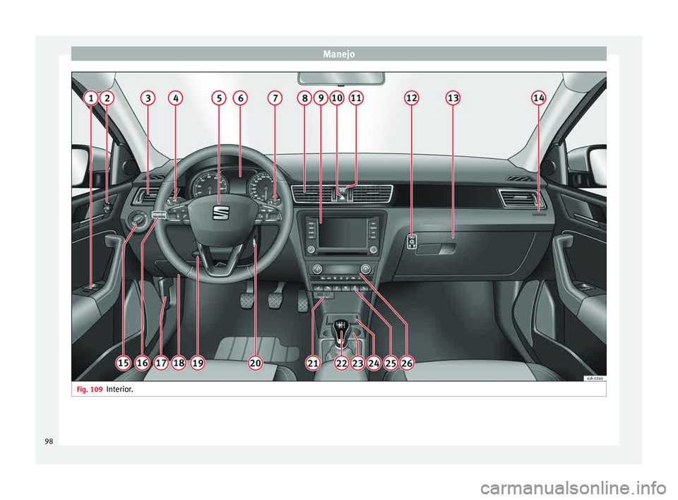 Seat Toledo 2015  Manual de instrucciones (in Spanish) Manejo
Fig. 109
Interior.98 