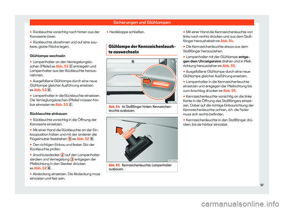 Seat Mii electric 2020  Betriebsanleitung (in German) Sicherungen und Gl