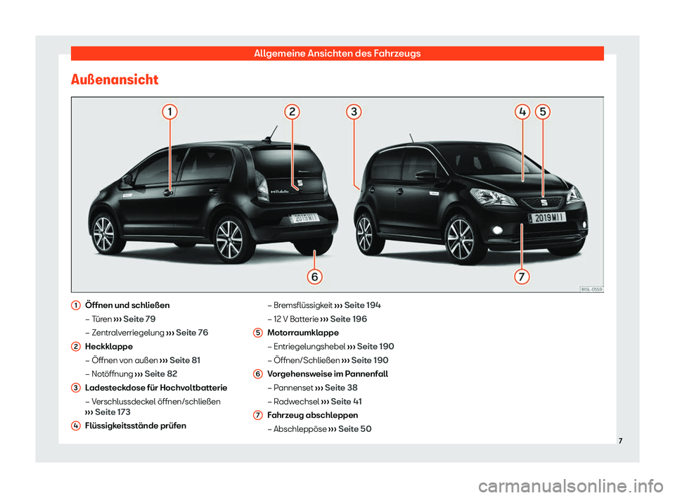 Seat Mii electric 2020  Betriebsanleitung (in German) Allgemeine Ansichten des Fahrzeugs
Au