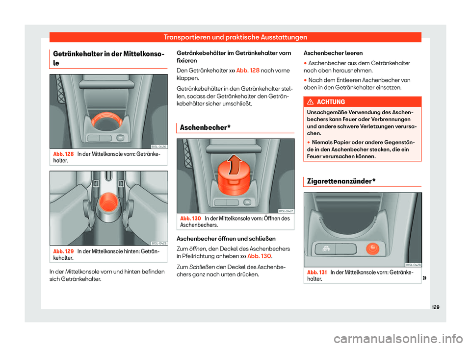 Seat Mii electric 2018  Betriebsanleitung (in German) Transportieren und praktische Ausstattungen
Getr
