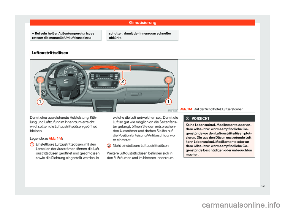Seat Mii electric 2018  Betriebsanleitung (in German) Klimatisierung
