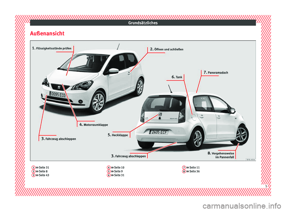 Seat Mii electric 2015 Betriebsanleitung (in German) Grundsätzliches
Außenansicht1 ››› Seite 31
2 ››› Seite 8
3 ››› Seite 43 4
››› Seite 10
5 ››› Seite 9
6 ››› Seite 31 7
››› Seite 11
8 ›› Seat Mii electric 2015 Betriebsanleitung (in German) Grundsätzliches
Außenansicht1 ››› Seite 31
2 ››› Seite 8
3 ››› Seite 43 4
››› Seite 10
5 ››› Seite 9
6 ››› Seite 31 7
››› Seite 11
8 ››