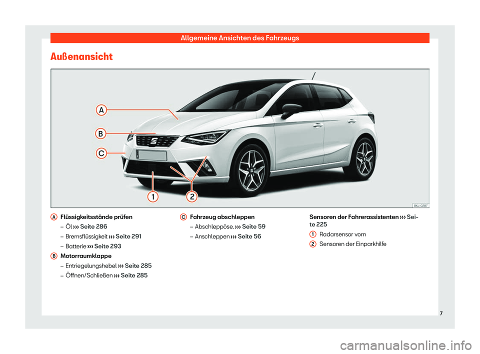 Seat Ibiza 2020  Betriebsanleitung (in German) Allgemeine Ansichten des Fahrzeugs
Au