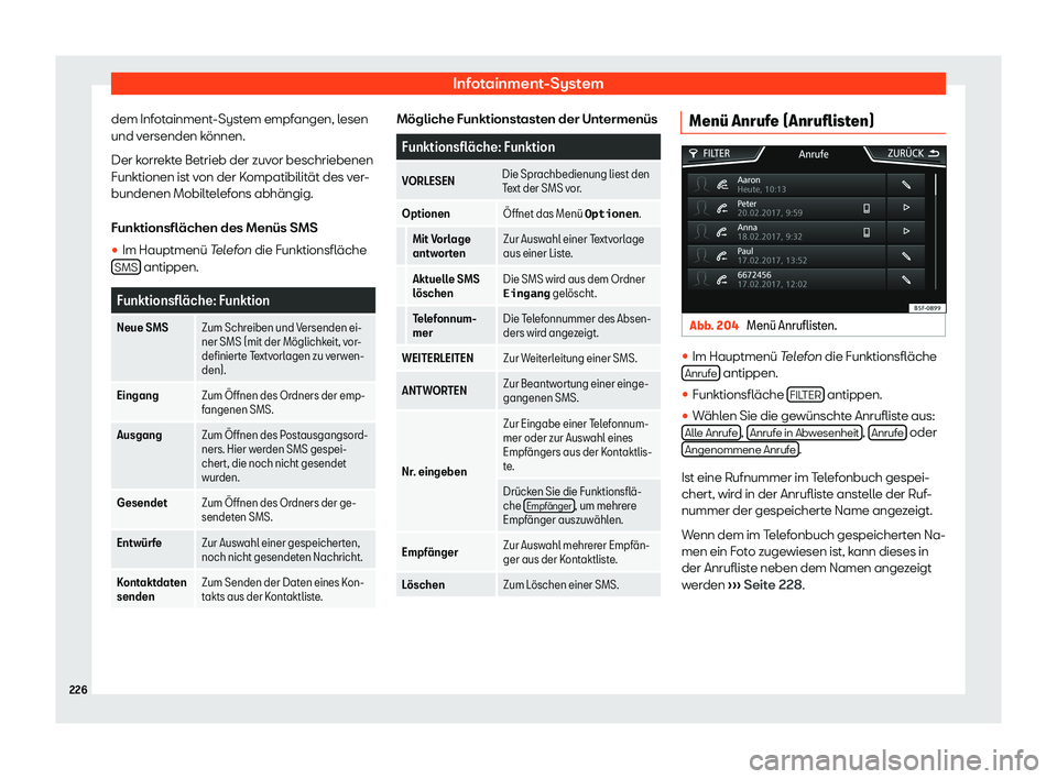 Seat Ibiza 2019  Betriebsanleitung (in German) Infotainment-System
dem Infotainment-System empfangen, lesen
und v ersenden k
önnen.
Der korrekte Betrieb der zuvor beschriebenen
Funktionen ist von der Kompatibilität des ver-
bundenen Mobiltelefon