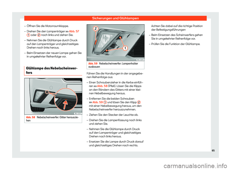 Seat Ibiza 2019  Betriebsanleitung (in German) Sicherungen und Glühlampen
�