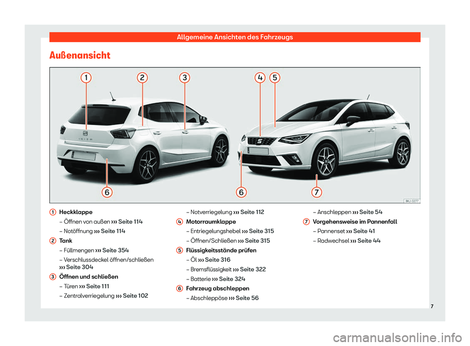 Seat Ibiza 2019  Betriebsanleitung (in German) Allgemeine Ansichten des Fahrzeugs
Au