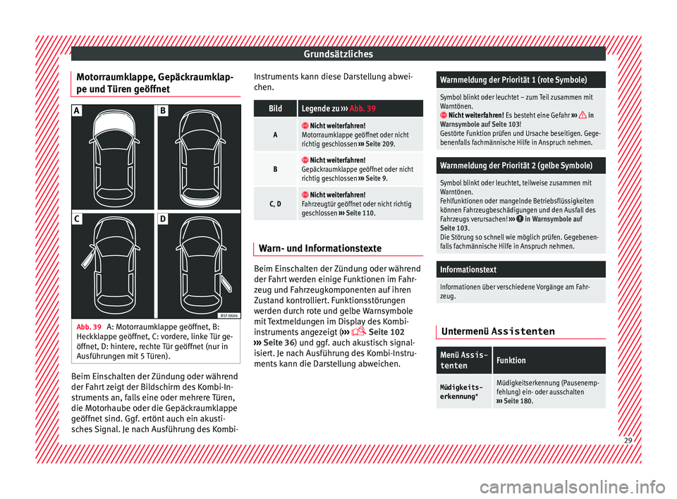 Seat Ibiza 5D 2016 Betriebsanleitung (in German) Grundsätzliches
Motorraumklappe, Gepäckraumklap-
pe u nd
Tür
en geöffnetAbb. 39
A: Motorraumklappe geöffnet, B:
Hec kk
l
appe geöffnet, C: vordere, linke Tür ge-
öffnet, D: hintere, rechte Seat Ibiza 5D 2016 Betriebsanleitung (in German) Grundsätzliches
Motorraumklappe, Gepäckraumklap-
pe u nd
Tür
en geöffnetAbb. 39
A: Motorraumklappe geöffnet, B:
Hec kk
l
appe geöffnet, C: vordere, linke Tür ge-
öffnet, D: hintere, rechte