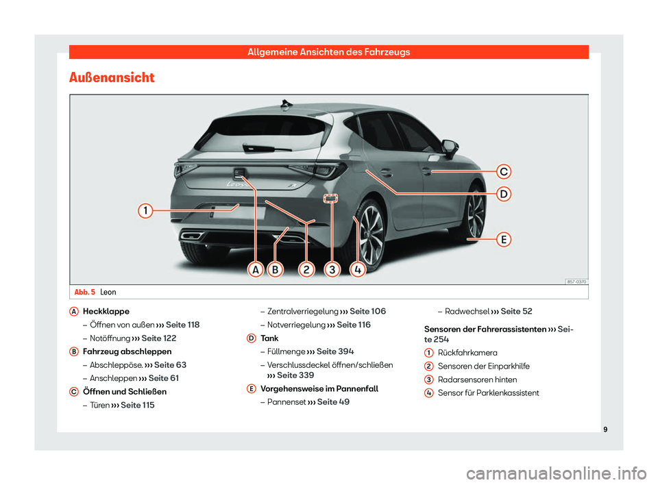 Seat Neuer Leon Sportstourer 2020  Betriebsanleitung (in German) Allgemeine Ansichten des Fahrzeugs
Au