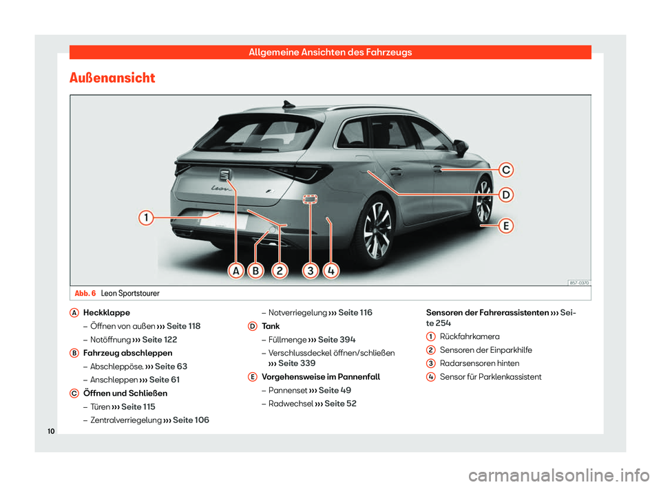 Seat Neuer Leon Sportstourer 2020  Betriebsanleitung (in German) Allgemeine Ansichten des Fahrzeugs
Au