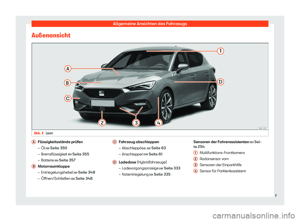 Seat Neuer Leon Sportstourer 2020  Betriebsanleitung (in German) Allgemeine Ansichten des Fahrzeugs
Au