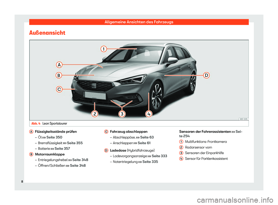 Seat Neuer Leon Sportstourer 2020  Betriebsanleitung (in German) Allgemeine Ansichten des Fahrzeugs
Au