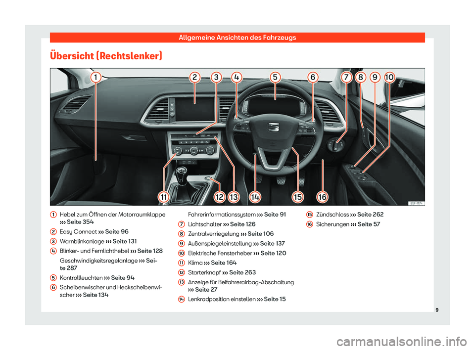 Seat Leon 2019  Betriebsanleitung (in German) Allgemeine Ansichten des Fahrzeugs
