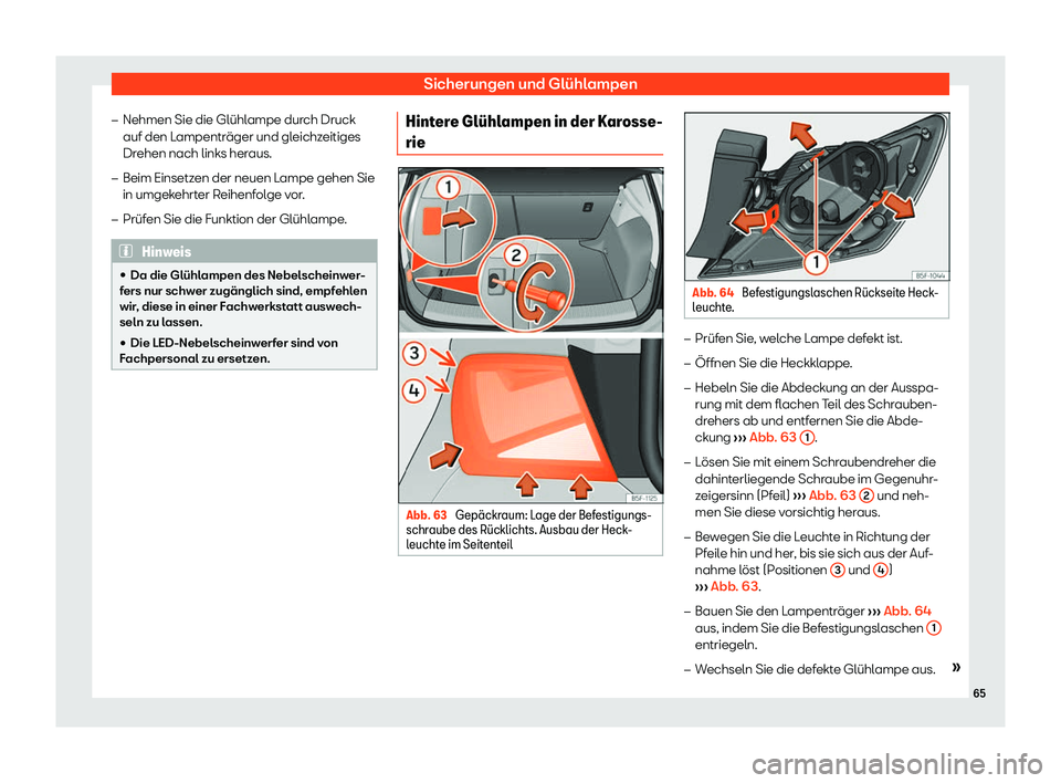 Seat Leon Sportstourer 2019  Betriebsanleitung (in German) Sicherungen und Glühlampen
�