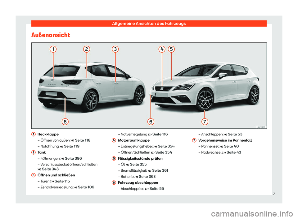 Seat Leon Sportstourer 2019  Betriebsanleitung (in German) Allgemeine Ansichten des Fahrzeugs
Au