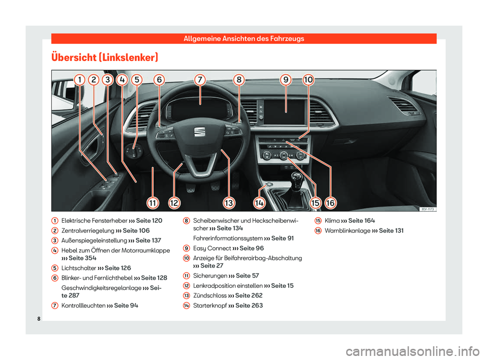 Seat Leon 2019  Betriebsanleitung (in German) Allgemeine Ansichten des Fahrzeugs
