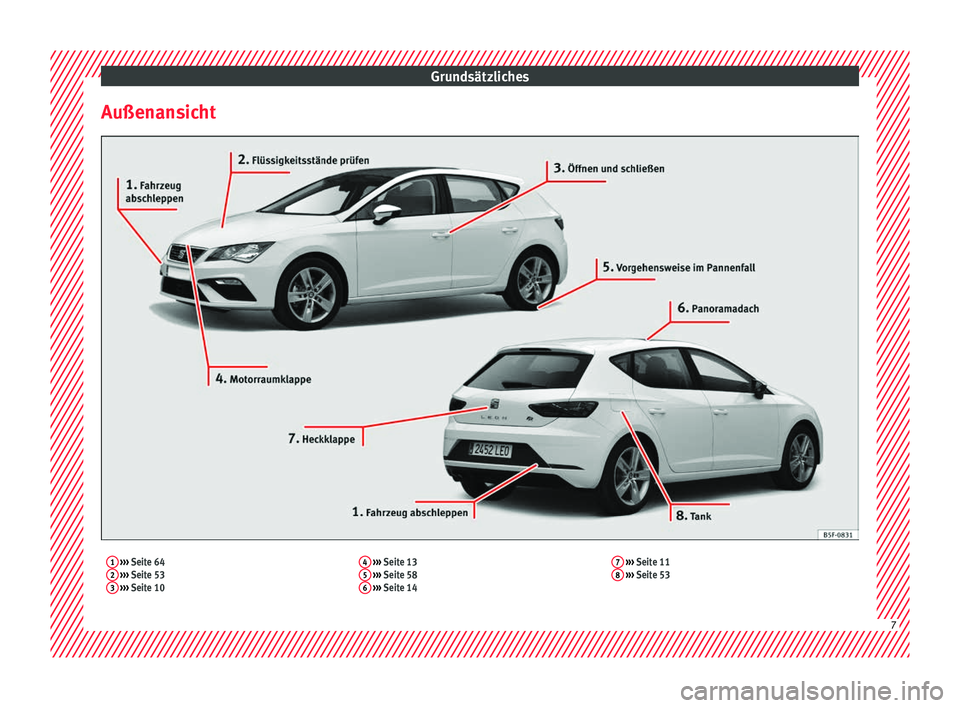 Seat Leon 5D 2016  Betriebsanleitung (in German) Grundsätzliches
Außenansicht1  ›››  Seite 64
2  ›››  Seite 53
3  ›››  Seite 10 4
 
›››  Seite 13
5  ›››  Seite 58
6  ›››  Seite 14 7
 
›››  Seite 11
8  ›