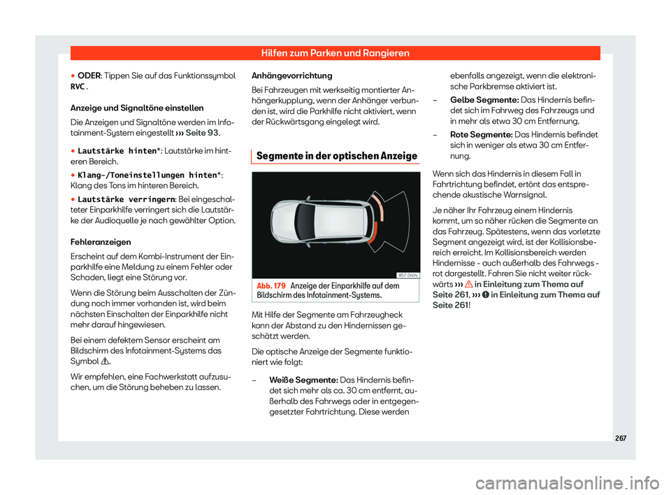 Seat Arona 2020  Betriebsanleitung (in German) Hilfen zum Parken und Rangieren
