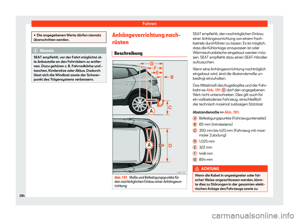 Seat Arona 2020  Betriebsanleitung (in German) Fahren
