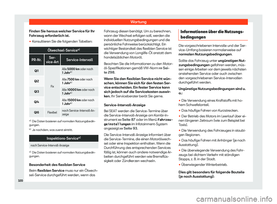 Seat Arona 2020  Betriebsanleitung (in German) Wartung
Finden Sie heraus welcher Service für Ihr
F ahrz
eug erforderlich ist.
