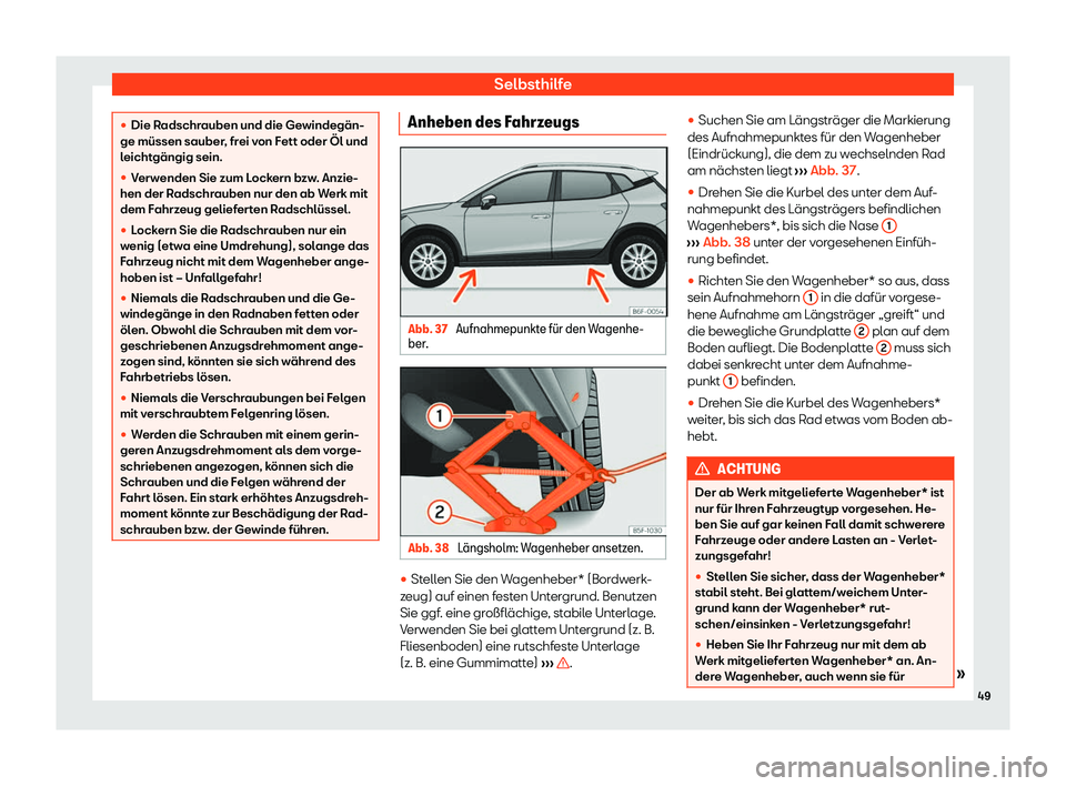 Seat Arona 2020  Betriebsanleitung (in German) Selbsthilfe
