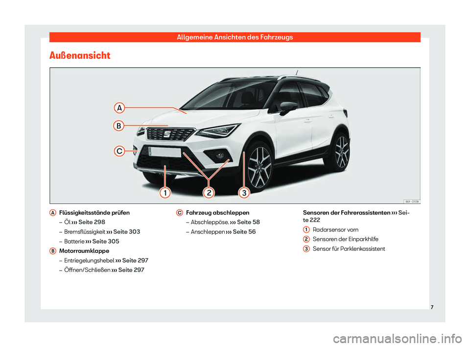 Seat Arona 2020  Betriebsanleitung (in German) Allgemeine Ansichten des Fahrzeugs
Au