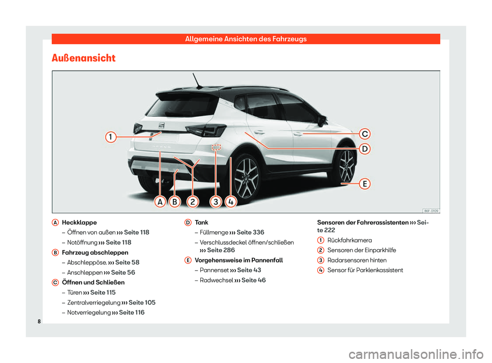 Seat Arona 2020  Betriebsanleitung (in German) Allgemeine Ansichten des Fahrzeugs
Au