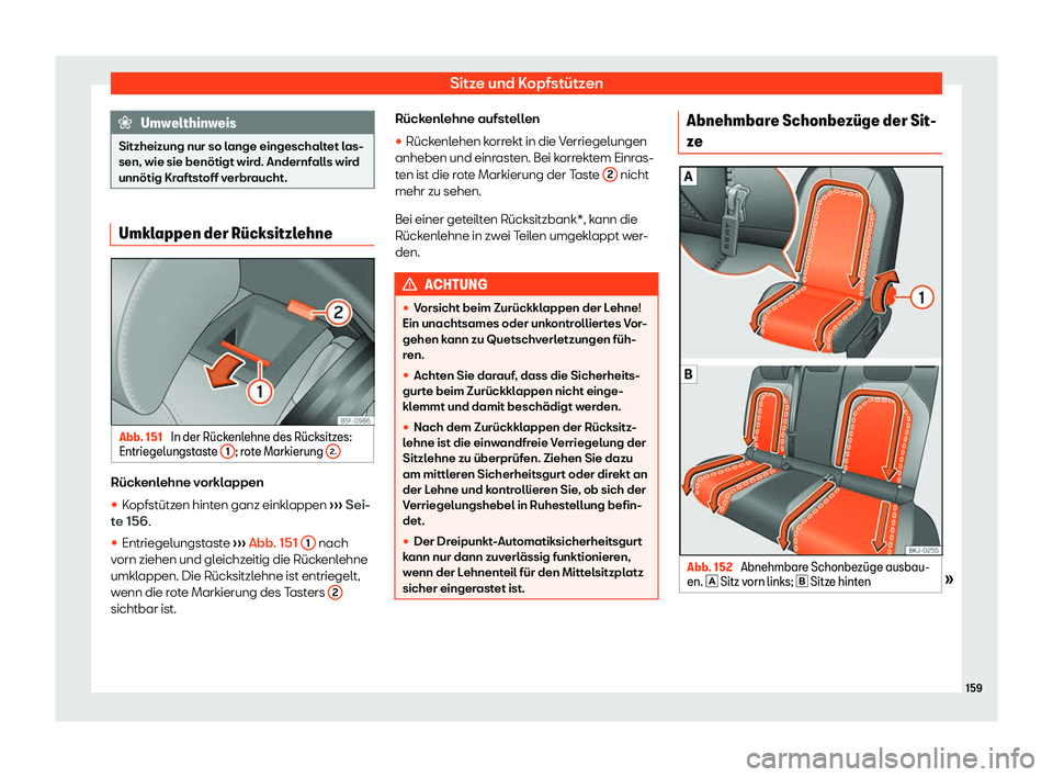 Seat Arona 2018  Betriebsanleitung (in German) Sitze und Kopfst