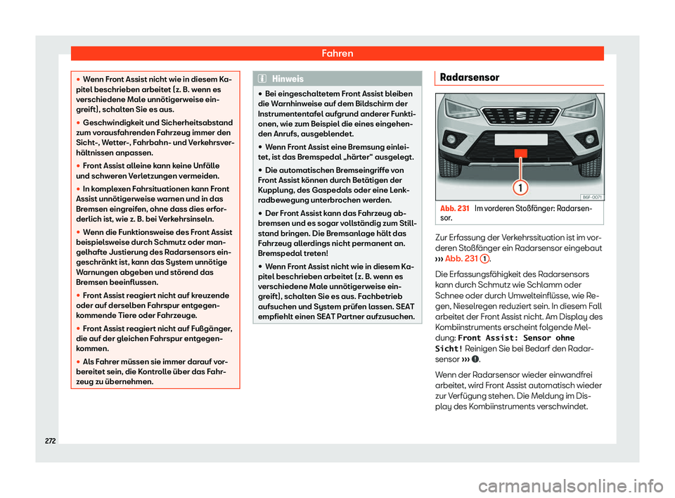 Seat Arona 2018  Betriebsanleitung (in German) Fahren
