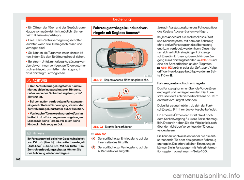 Seat Ateca 2020  Betriebsanleitung (in German) Bedienung
