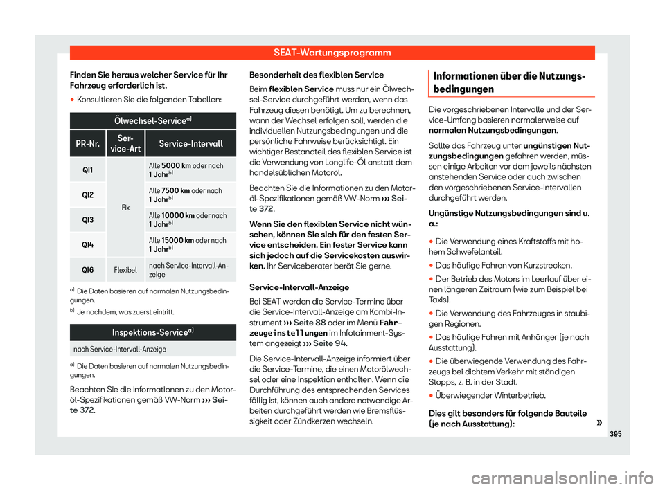 Seat Ateca 2019  Betriebsanleitung (in German) SEAT-Wartungsprogramm
Finden Sie heraus welcher Service für Ihr
F ahrz
eug erforderlich ist.
