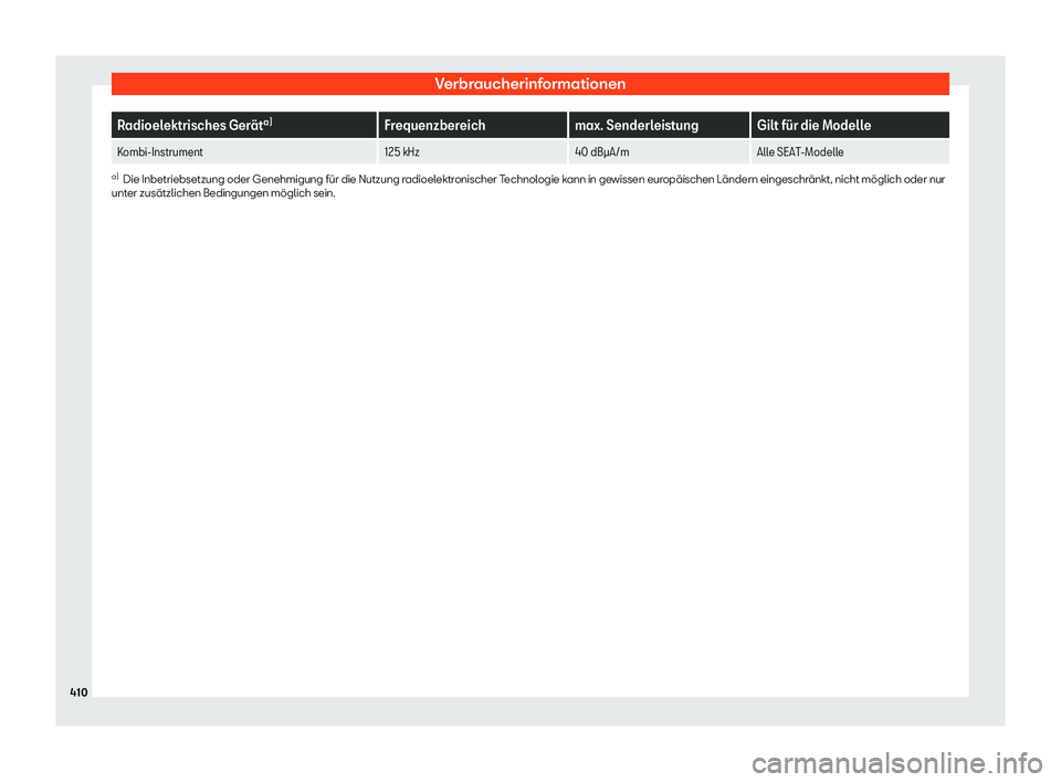 Seat Ateca 2019 Betriebsanleitung (in German) Verbraucherinformationen
Radioelektrisches Ger Seat Ateca 2019 Betriebsanleitung (in German) Verbraucherinformationen
Radioelektrisches Ger